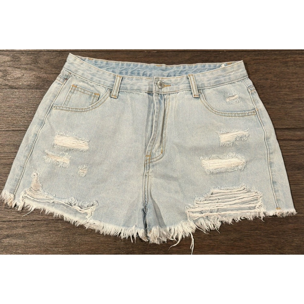SHEIN Women's Denim Cut off‎ Distressed Jean Shorts Size L viscose cotton